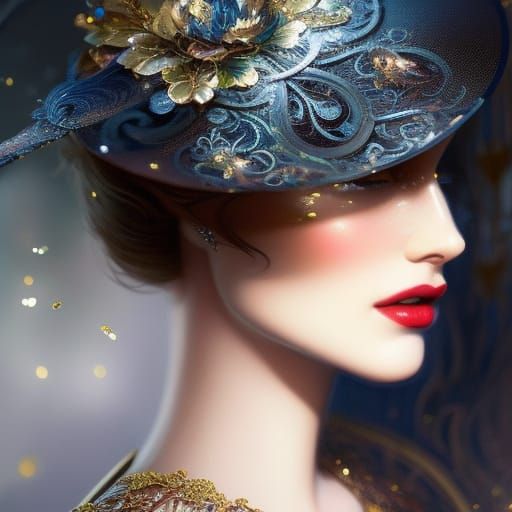 Heavenly Filigree Hat in Liquid Gouache Style