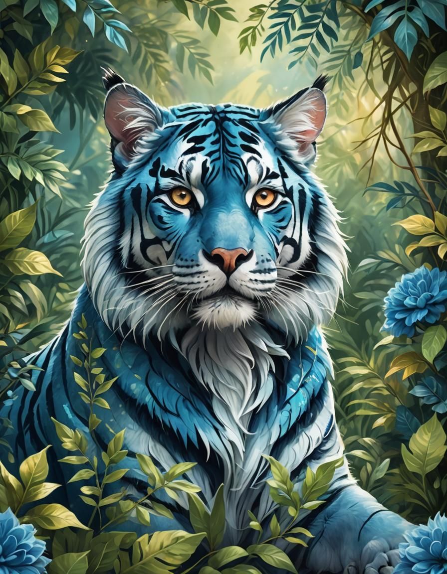 Blue Maltese Tiger Portrait in Digital Impressionism