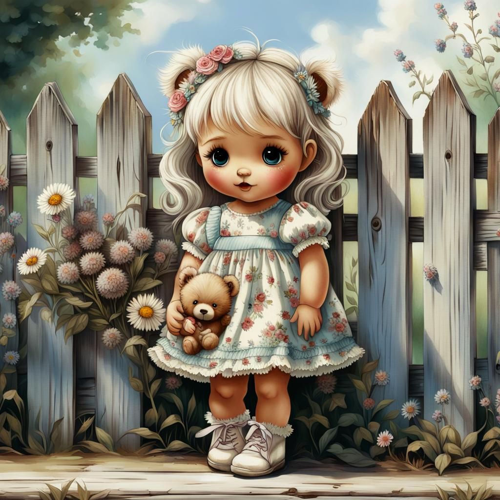 Adorable Chibi Baby Portrait with Teddy Bear