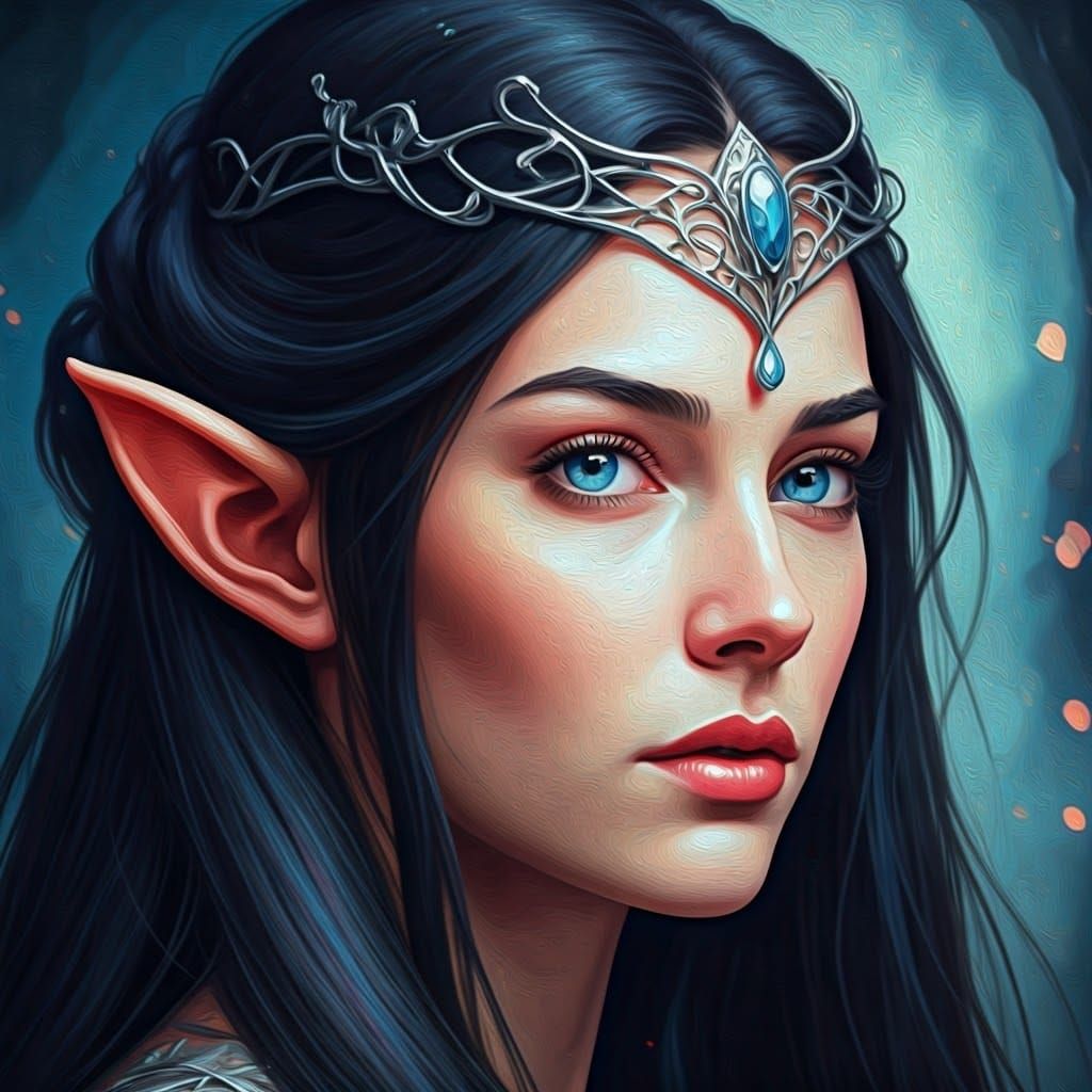 Ethereal Elf Princess Portrait in Oil Painting Style