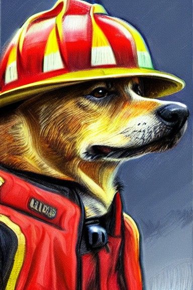 Dog Firefighter Illustration in Classic Style