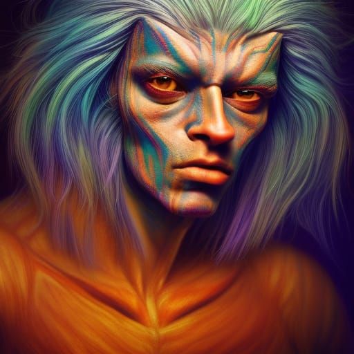 Future Warrior Portrait with Fitness Body in Glitchcore Styl...