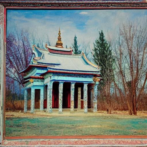 Abandoned Temple Ruins: Classical Meets Pop Art