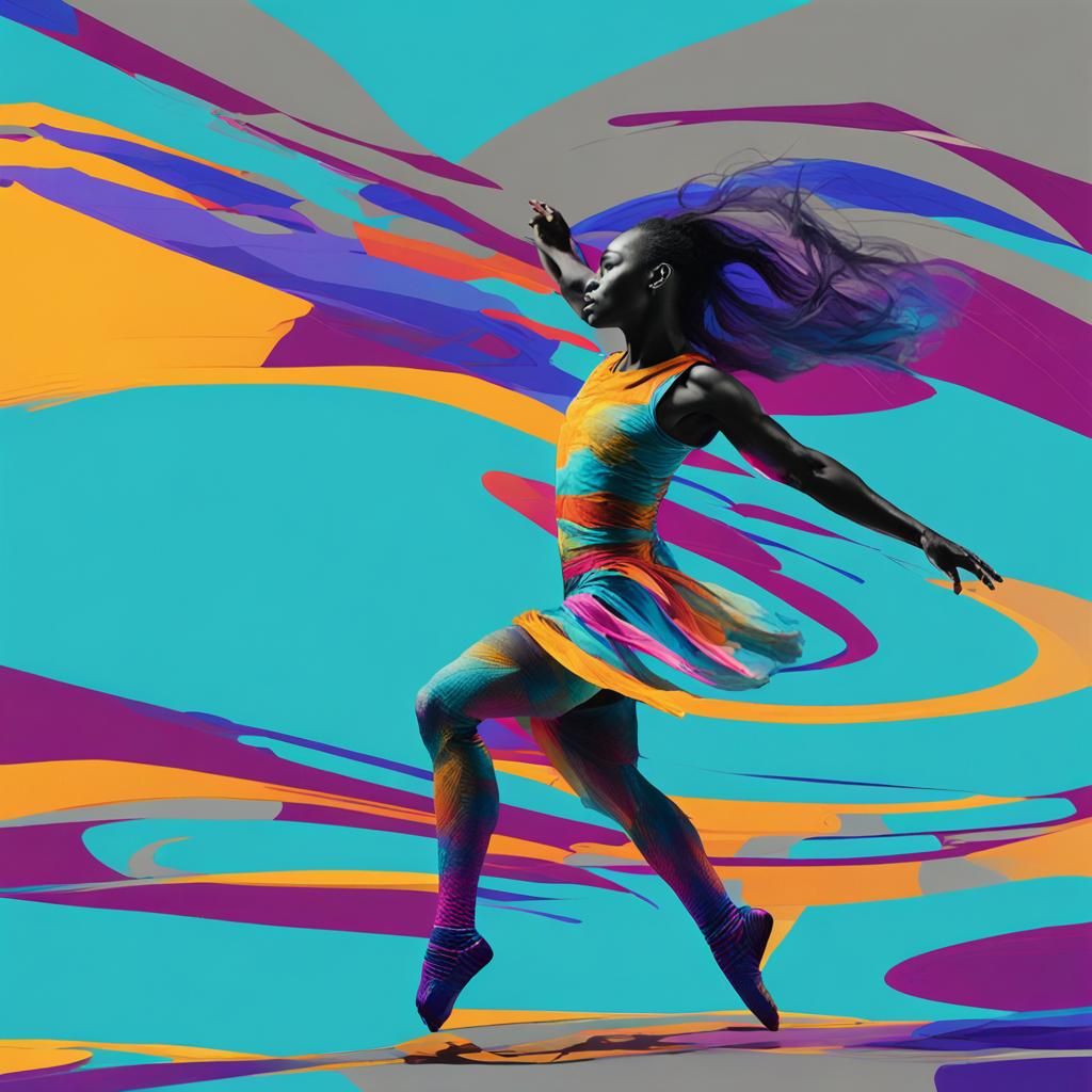 Elegant Dancer in Art Nouveau Style with Fractal Curves