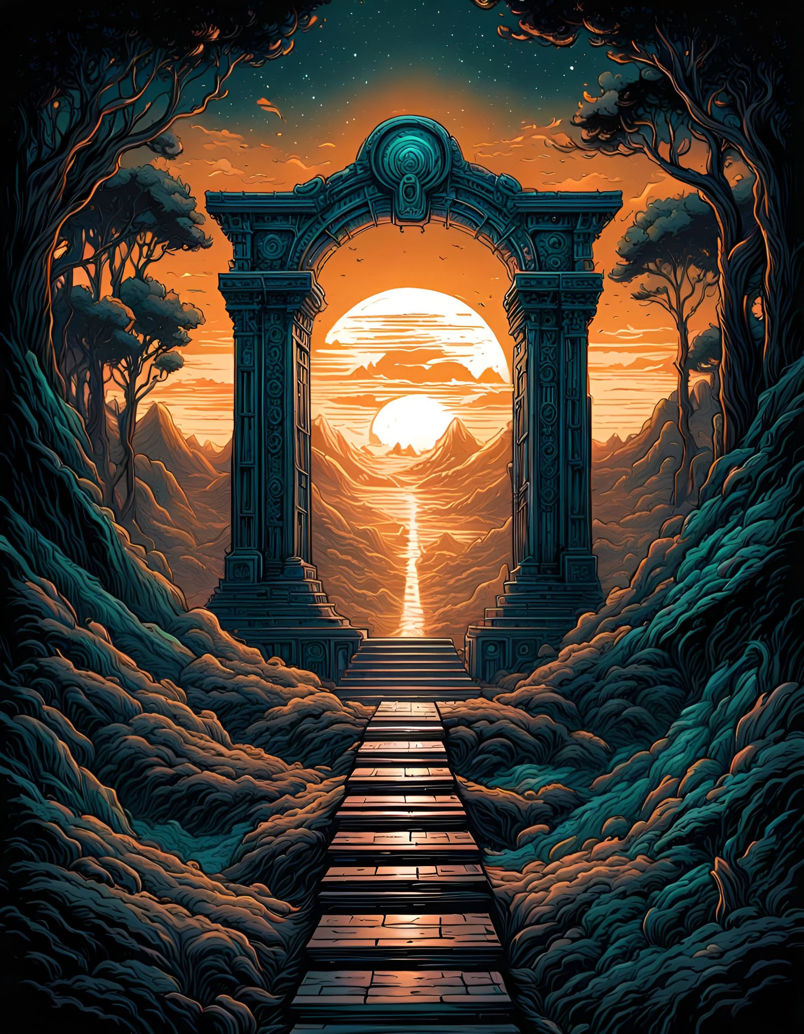 Dimensional Portal Path in Graphic Comic Style