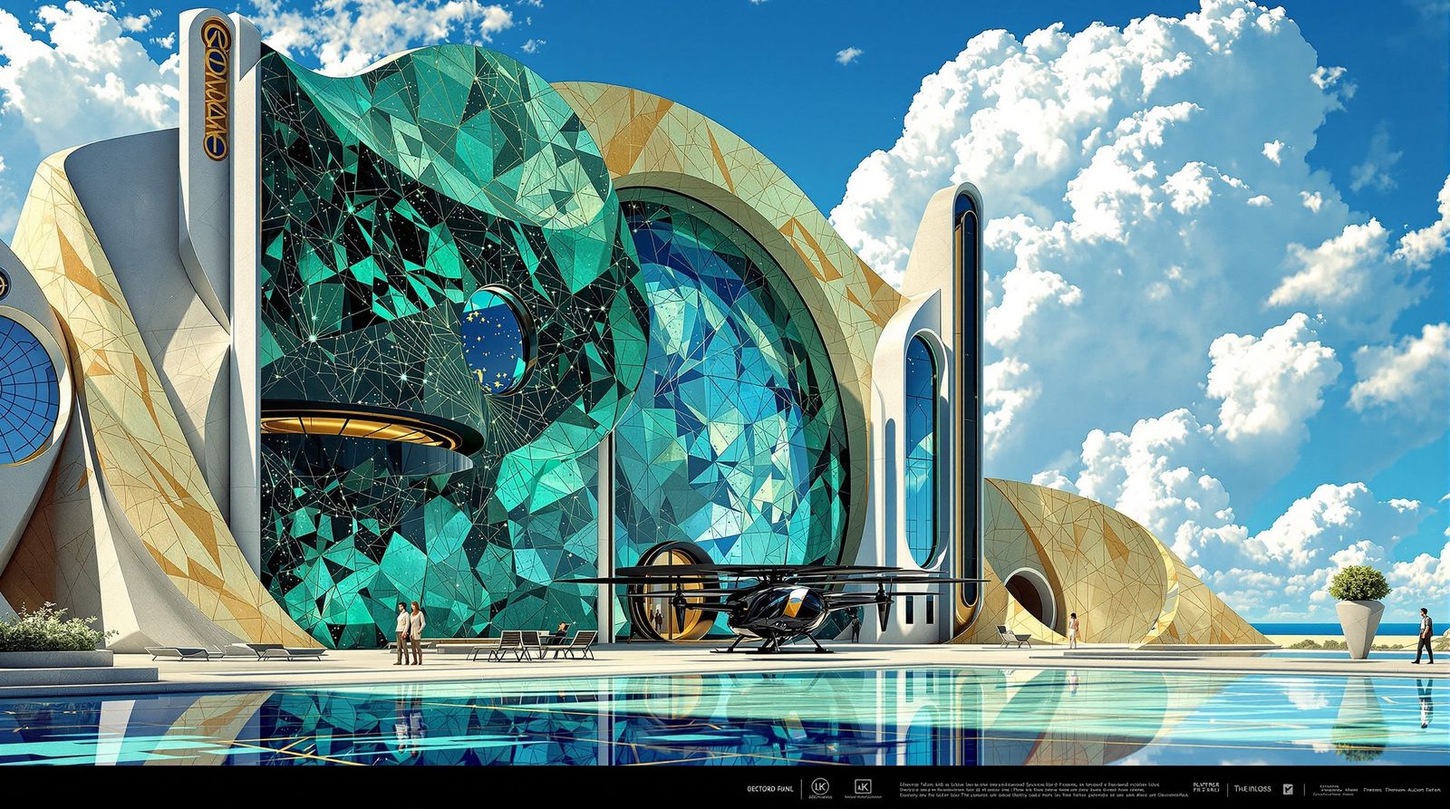 Klimt-Inspired Sci-Fi Malachite City Architecture