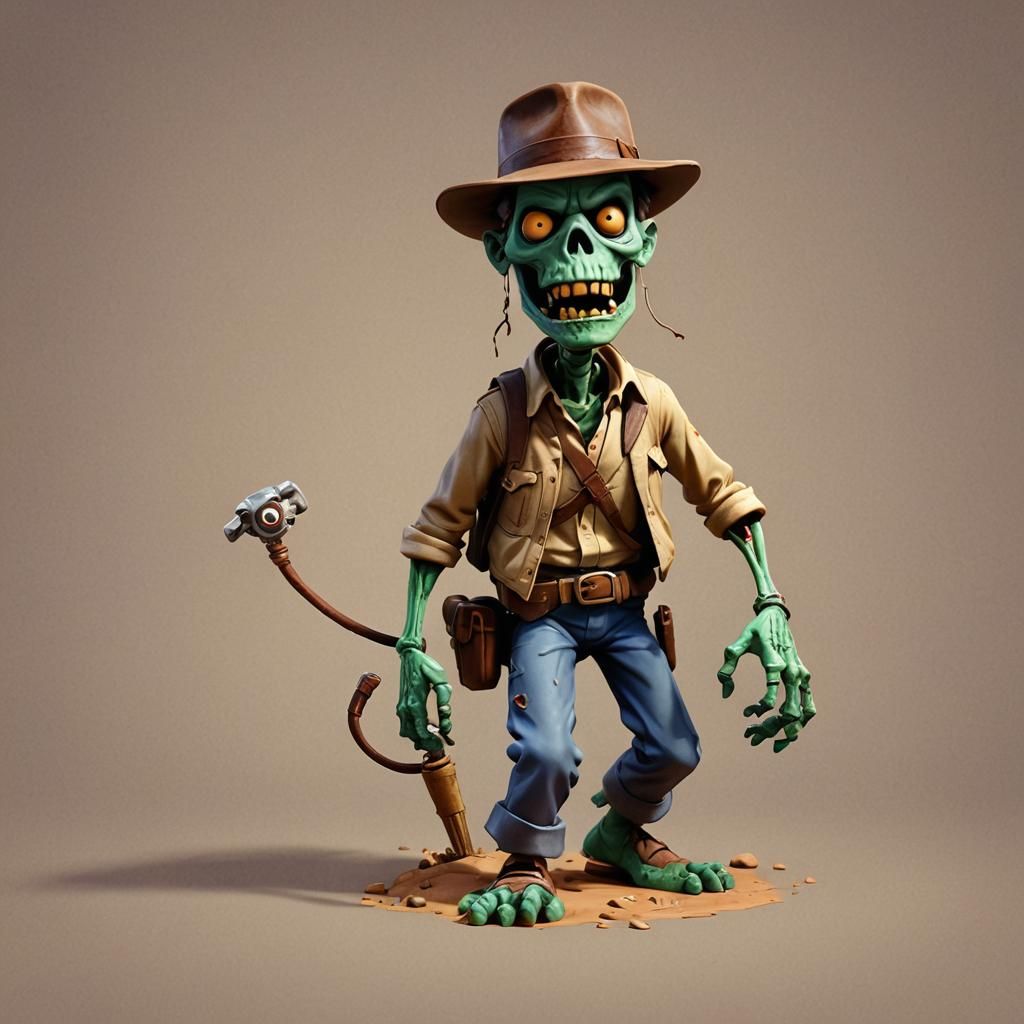 Toy Zombie Indiana Jones: Pixar-Style 3D Art