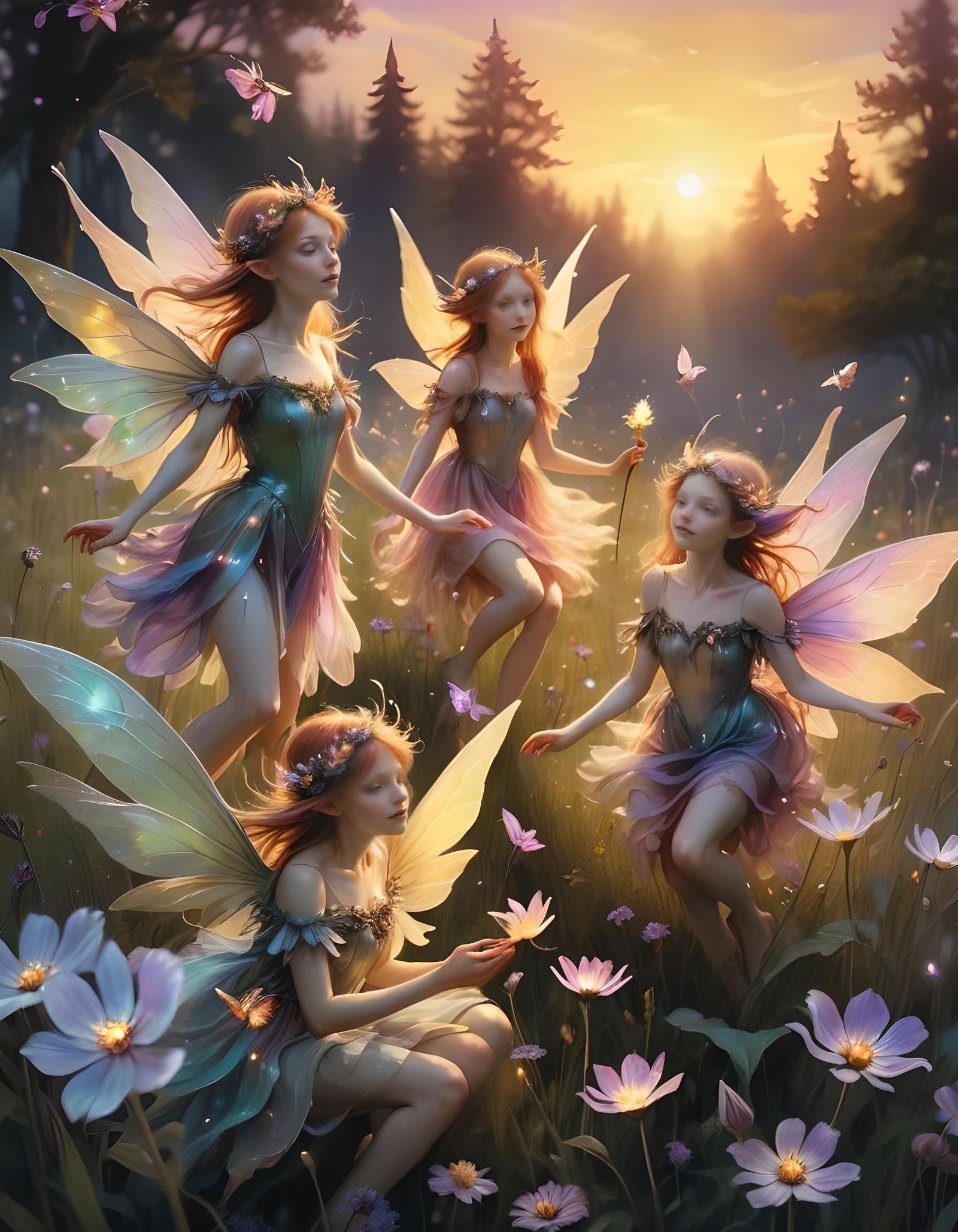 Pink Fairies in a Whimsical Style