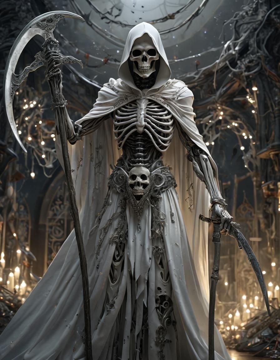 Majestic White Grim Reaper with Scythe