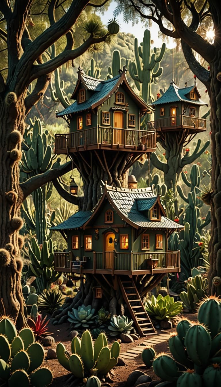 Tree houses in a cactus