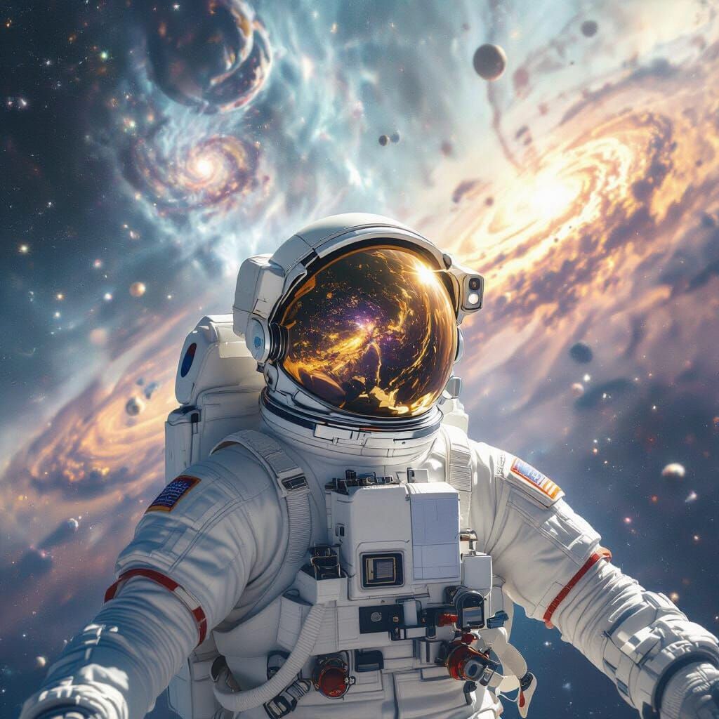 Astronaut Adrift in Cosmic Panorama