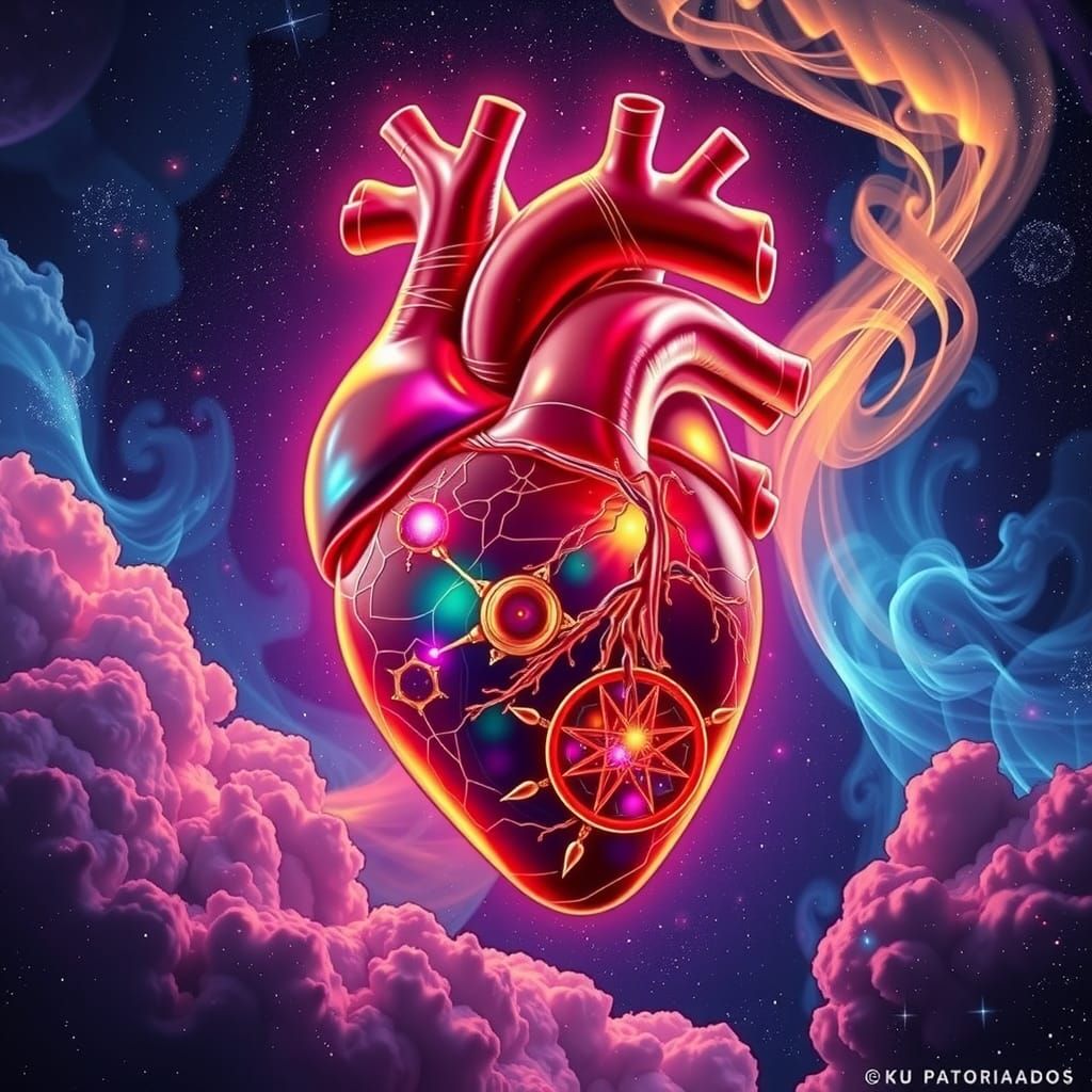 Luminescent Anatomic Heart in Psychedelic Astralscape