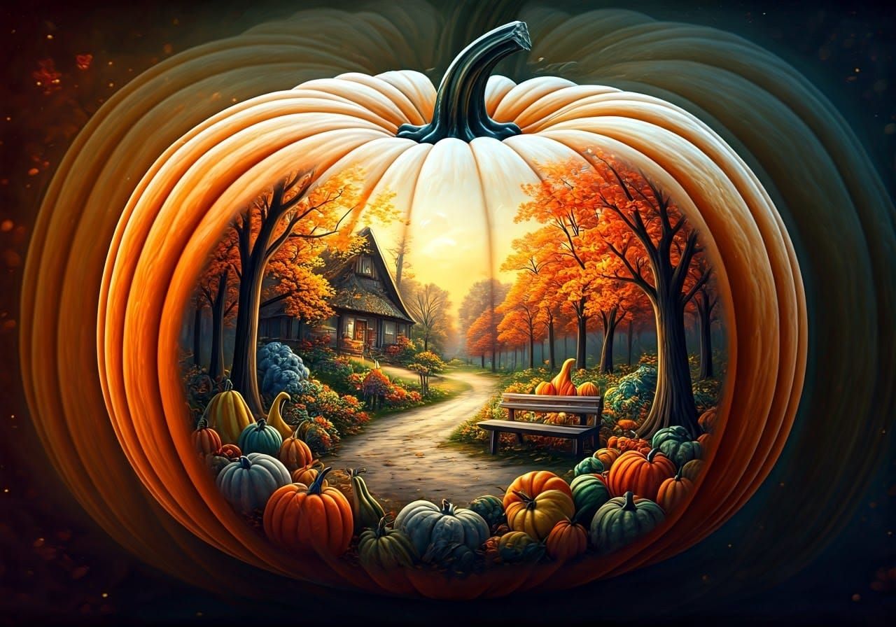 Transparent Pumpkin Reveals Autumn Cottage Scene