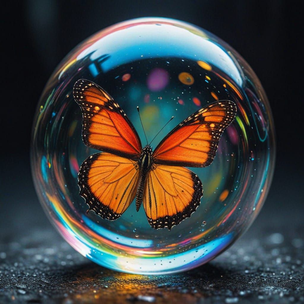 Vibrant Monarch Butterfly in Soap Bubble Kaleidoscope