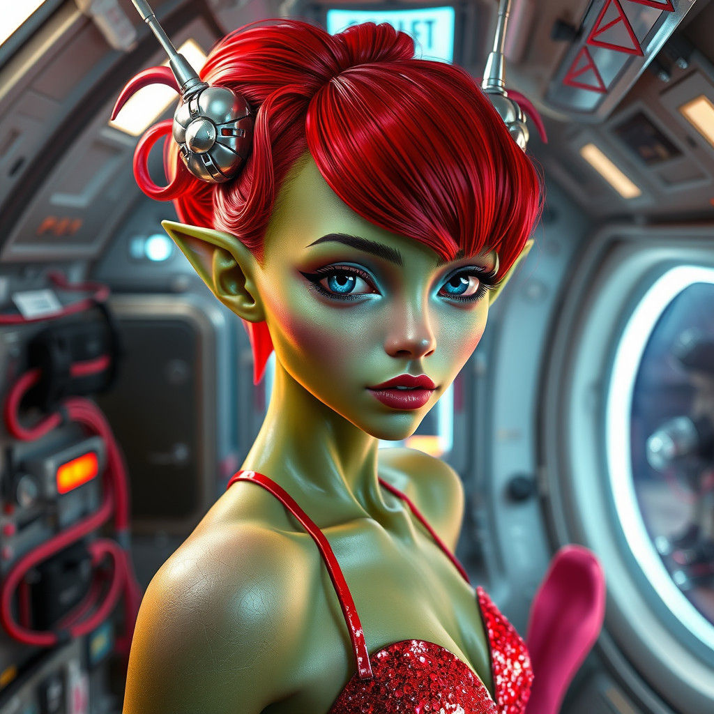 Alien Woman with Antennas in Spaceship Portrait