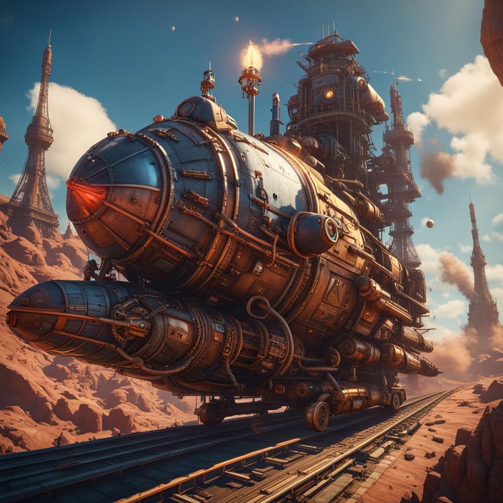 Steampunk Rocket Launch: Detailed Matte Painting