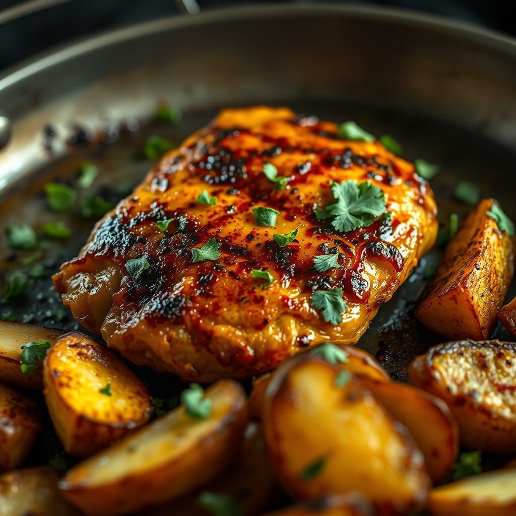 Photorealistic Zataar Chicken with Roasted Potatoes