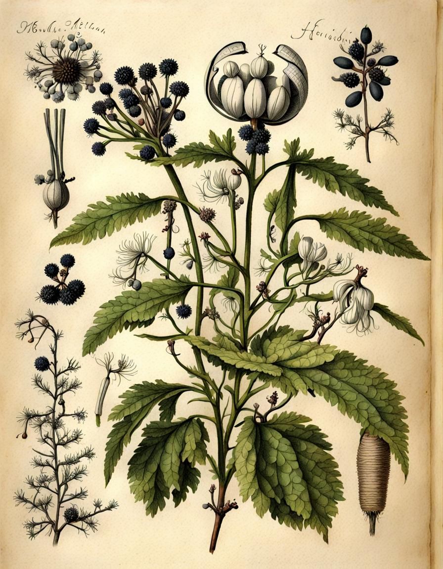 Vintage Botanical Ink Illustration from Herbal Handbook
