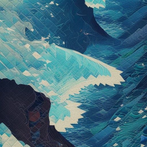 Ocean Waves Collage in Art Nouveau Style