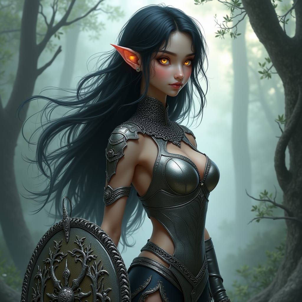 Ethereal Elven Warrior in Shimmering Chainmail Armor