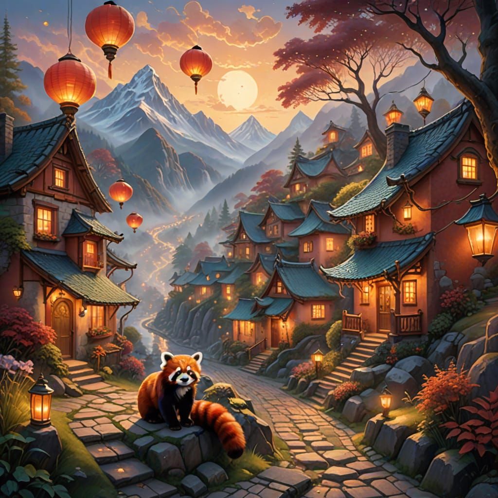 Red Pandas Explore Charming Mountain Village