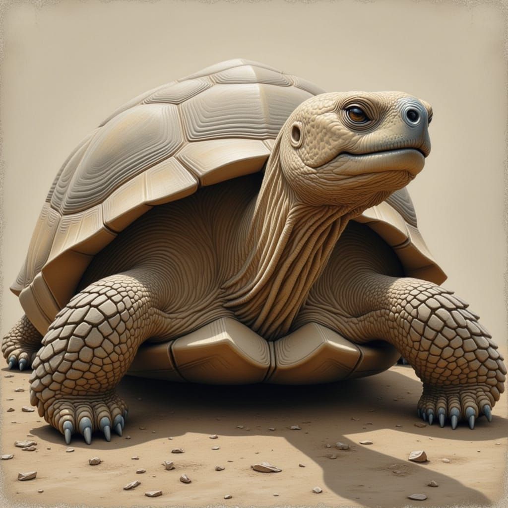 Majestic Tortoise in Photorealistic Pencil Sketch