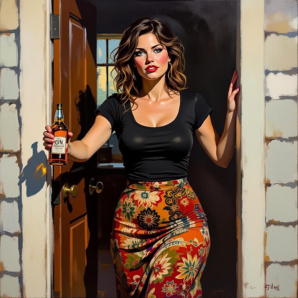 Drunk Woman Leaning on Doorway, Gritty Realism