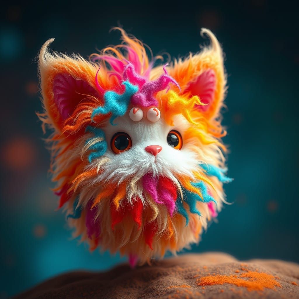 Fantastical Pom Pom Creature in Whimsical Fantasy Style
