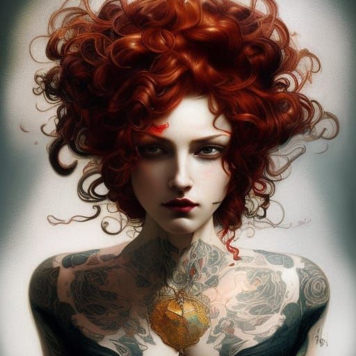 Tattooed Woman Portrait in Hyperdetailed Digital Art