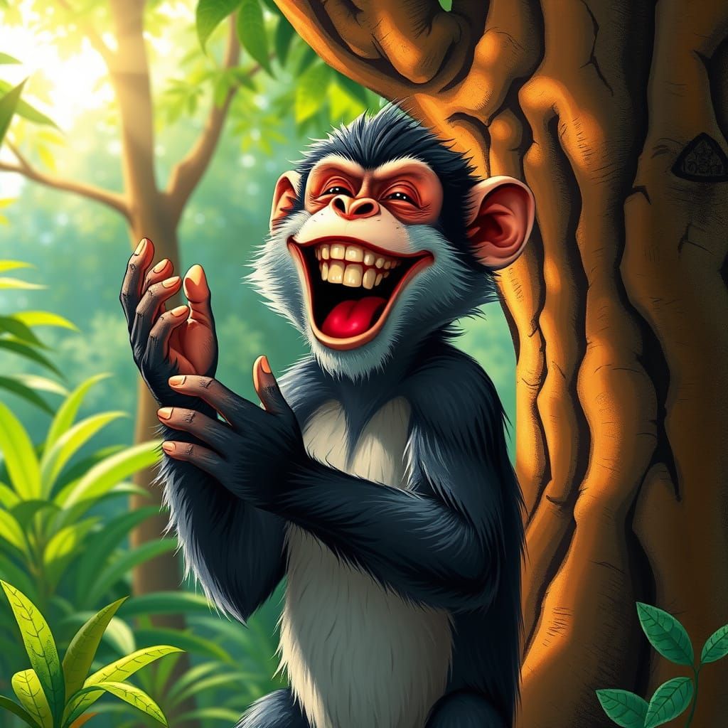 Joyful Indian Monkey in Vibrant Village Forest