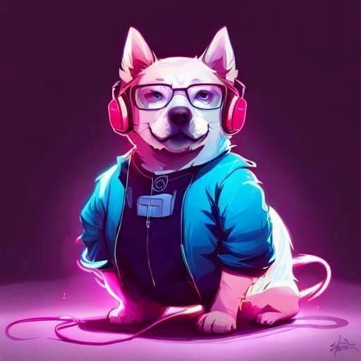 Cyberpunk Dog Portrait: Detailed, Colorful, Adorable