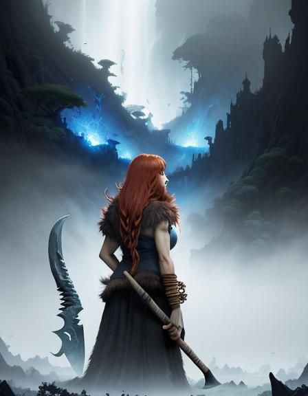 Barbarian Dwarf Warrior in Jungle, Watercolor Fantasy Art