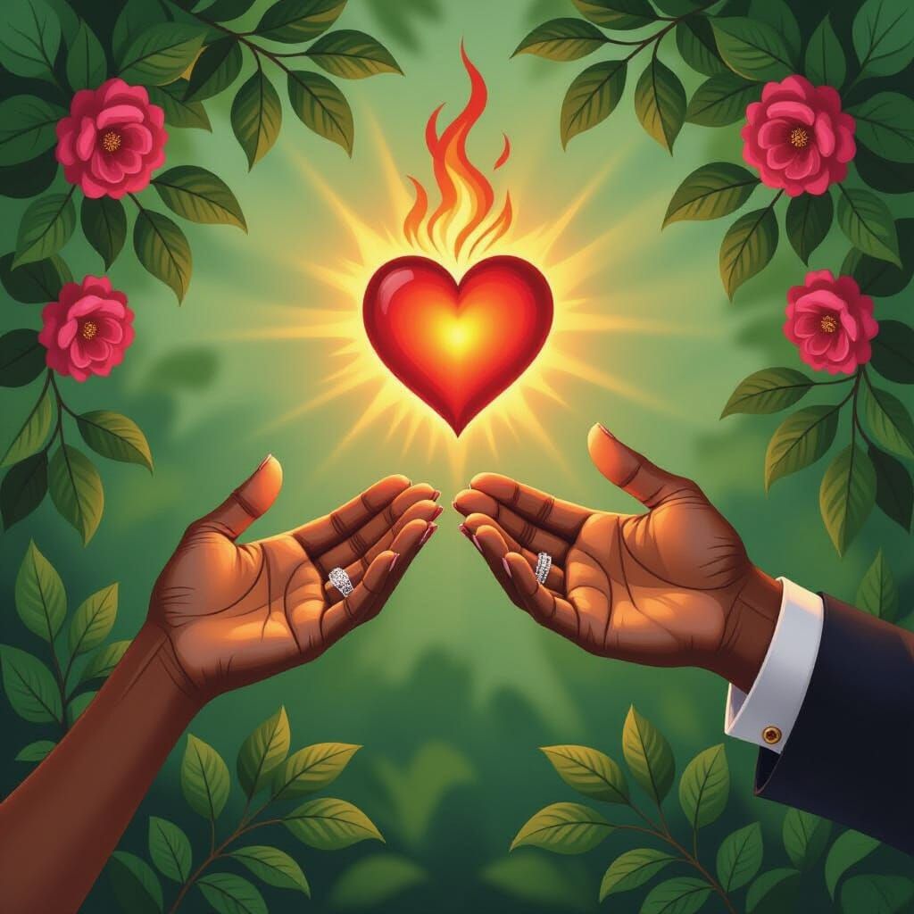 Heart Exchange in a Romantic Garden Setting