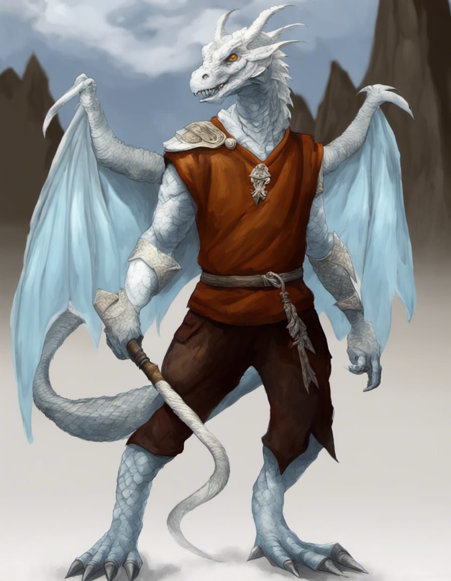 Winged Silver Dragonborn Monk with Amulet