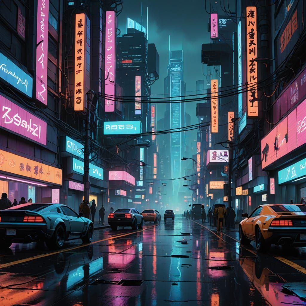 Cyberpunk Cityscape at Dusk