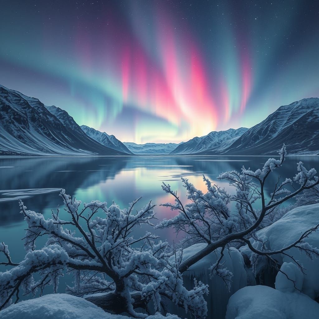 Icelandic Sky Lagoon in Vibrant Aurora