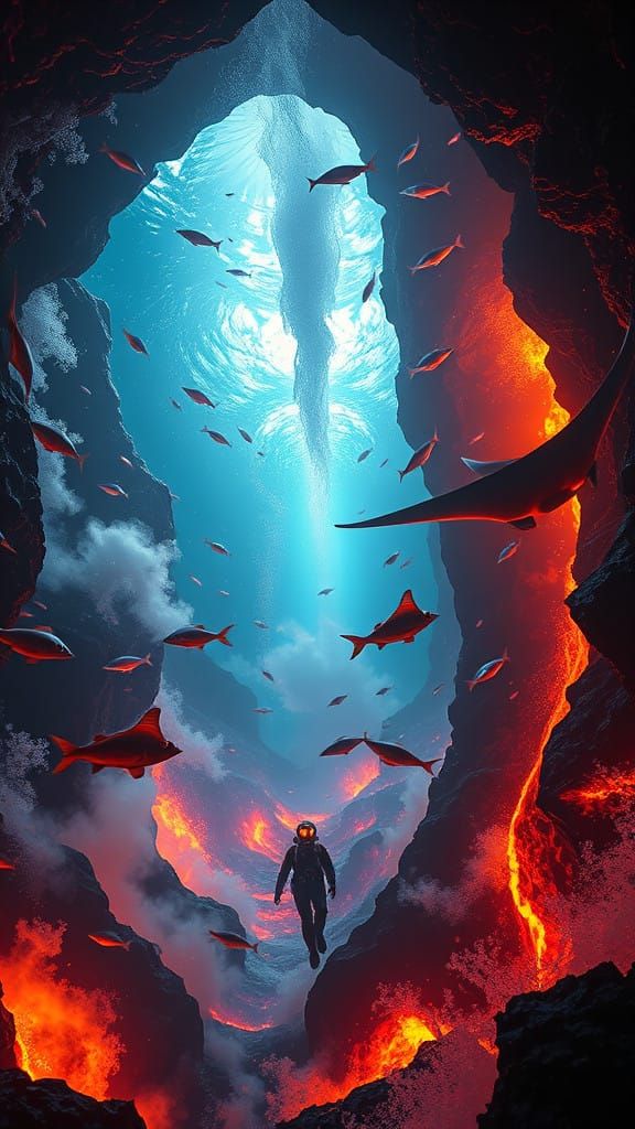Surreal Underwater Volcanic Rift in Vibrant Iridescent Hues