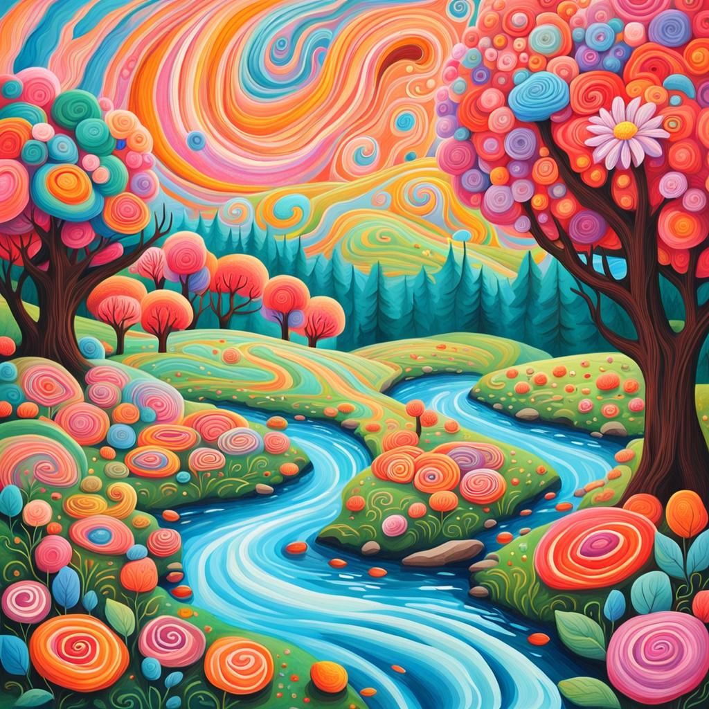 Vibrant Candyland Wonderland with Barren Landscape