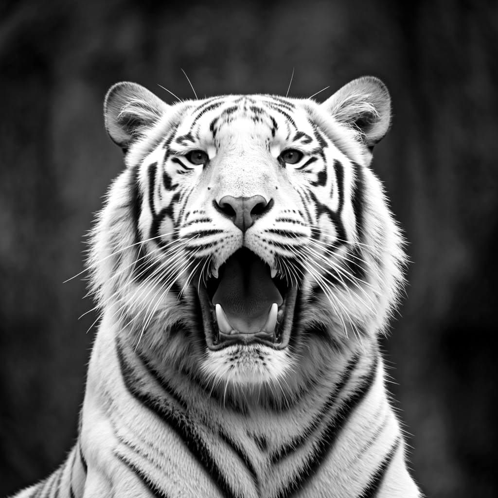 Dramatic Photo of White Tiger Stretching and Yawning