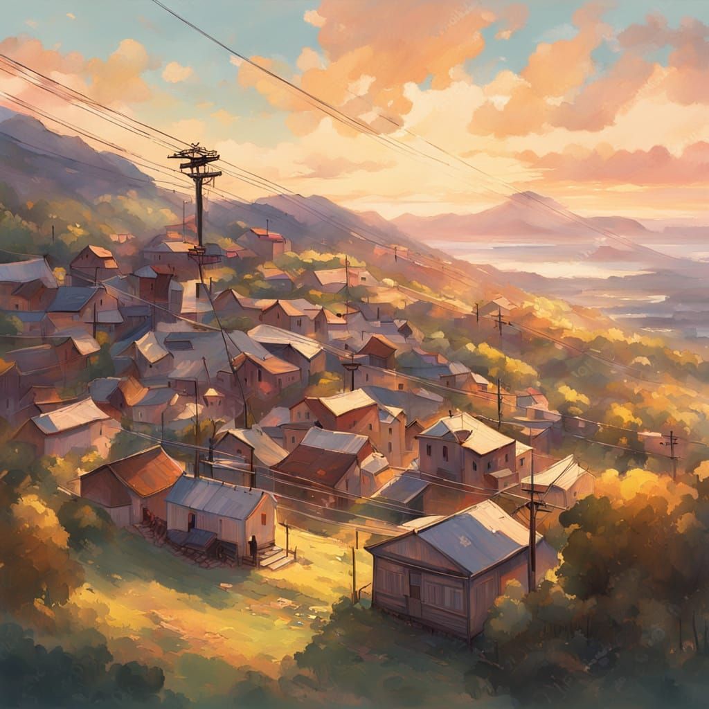 Picturesque Villages Connected by Cable Car in Impressionist...