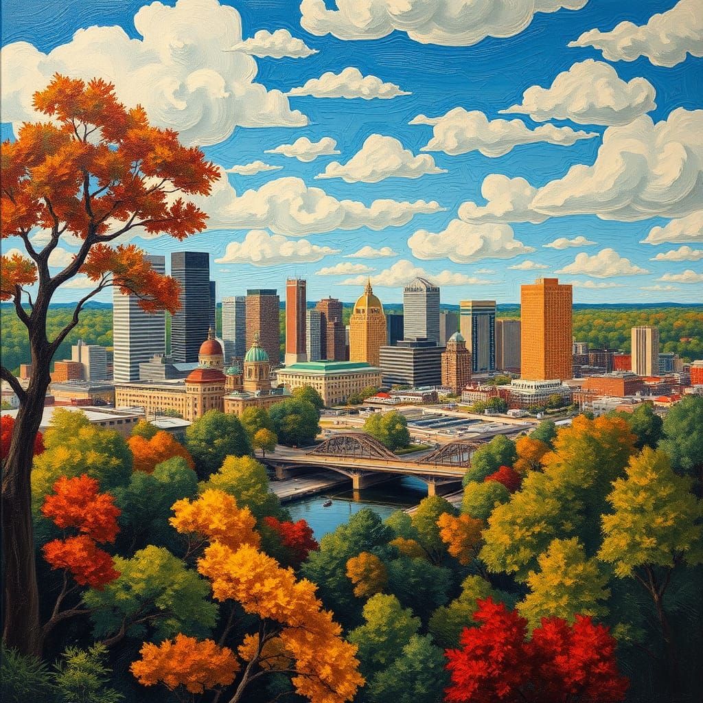 Pittsburgh in Primitivism Style with Bright Colors