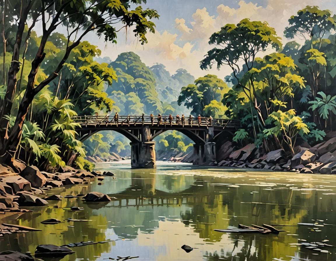 Impressionist Painting of Bridge Over the River Kwai