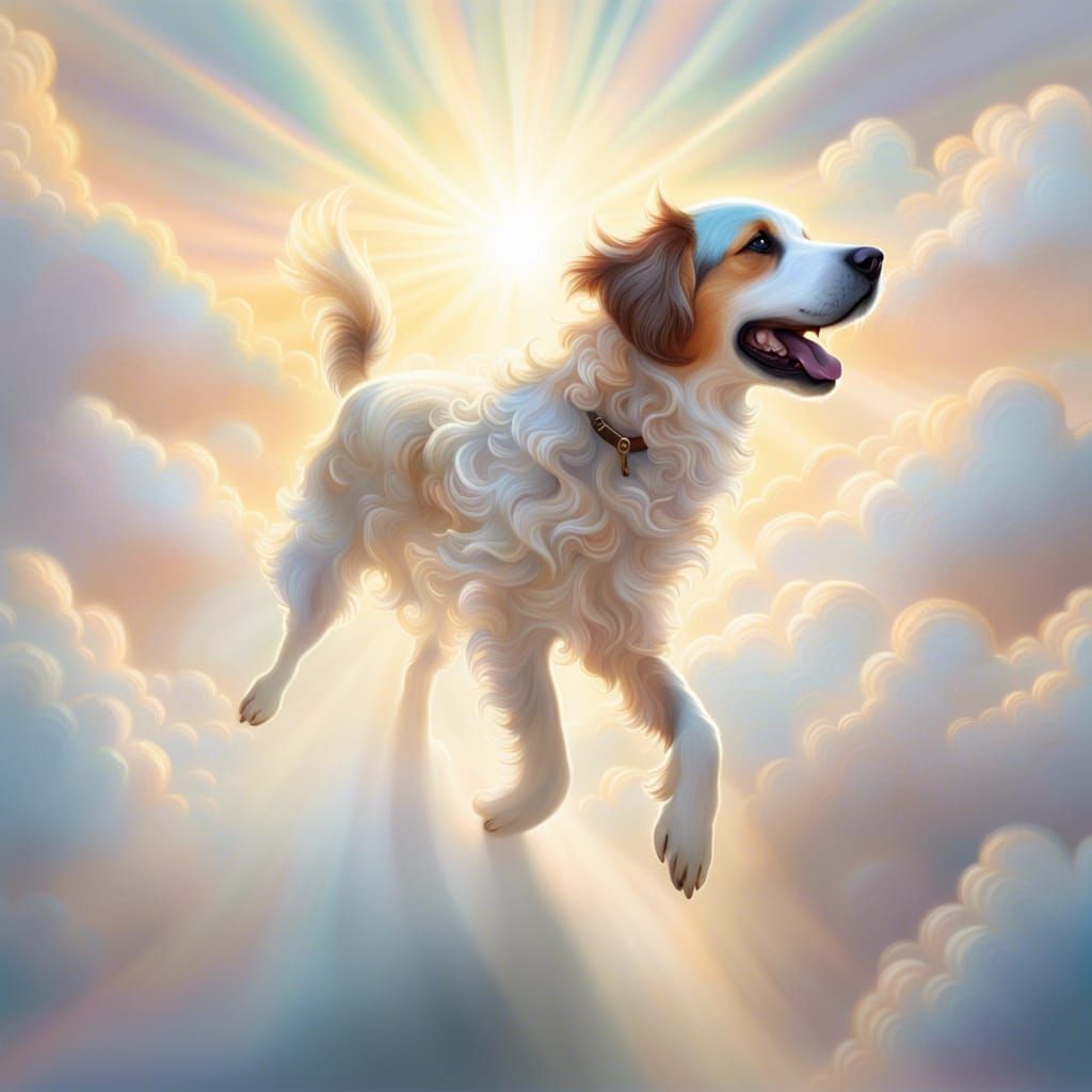 Ethereal Cloud Dog Running in Heavenly Light