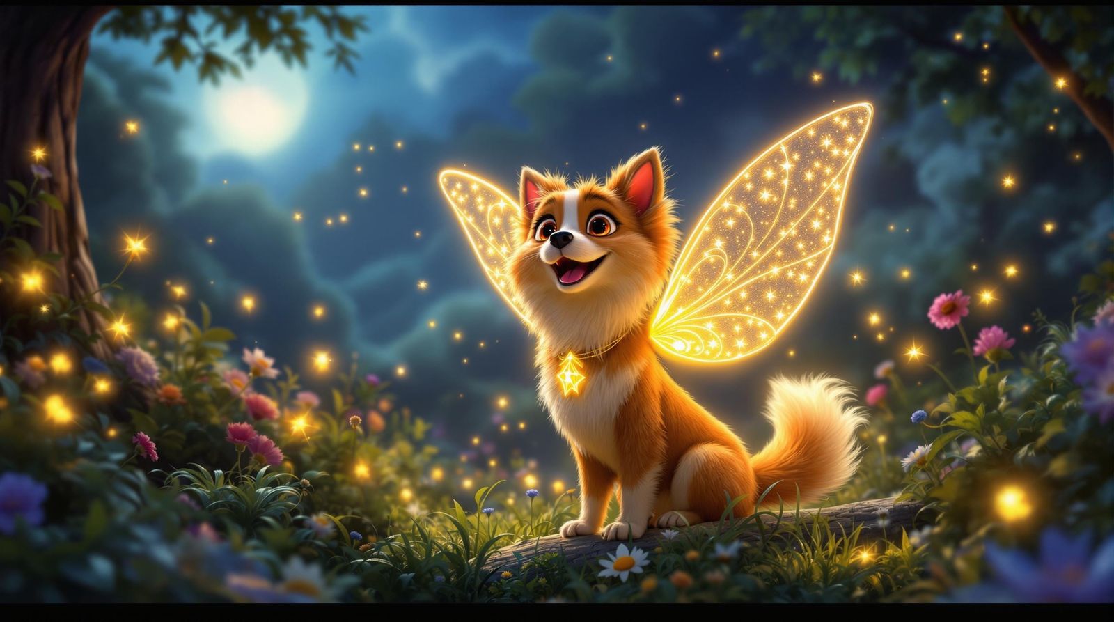 Whimsical Dog Fairy in Enchanted Garden