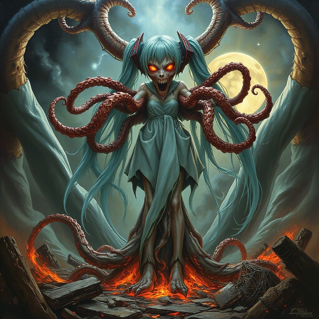 Hatsune Miku as Lovecraftian Horror, Oil Painting