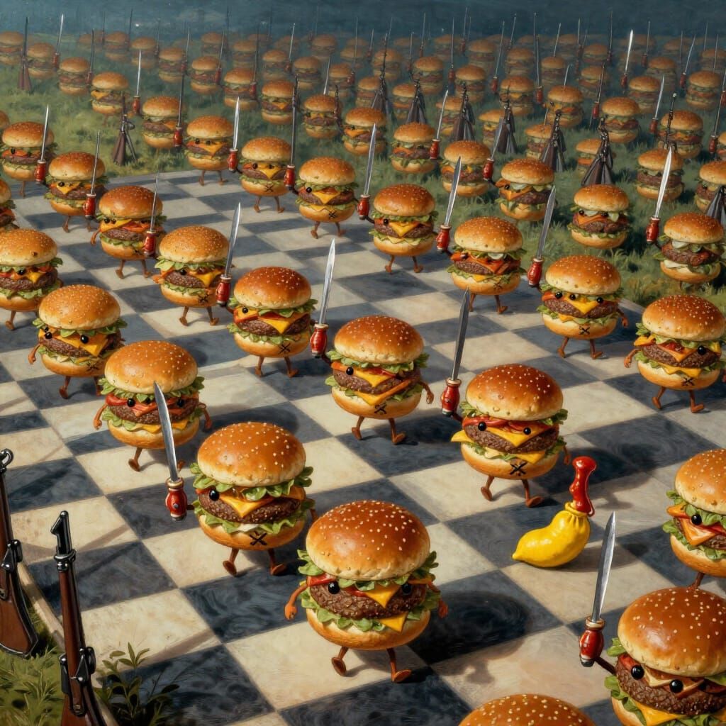 Epic Burger Army Marches Across Chessboard Landscape