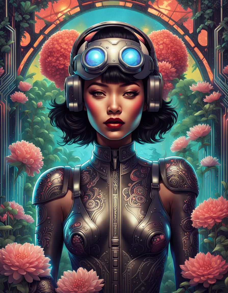 Cyberpunk Ambassador in Art Deco Garden