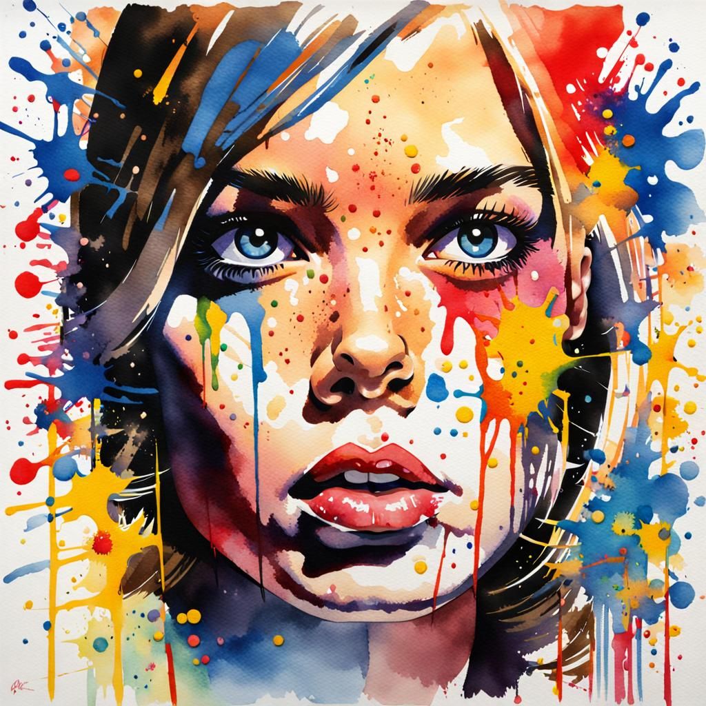 Exciting Pop Art Watercolor Portrait of Girl