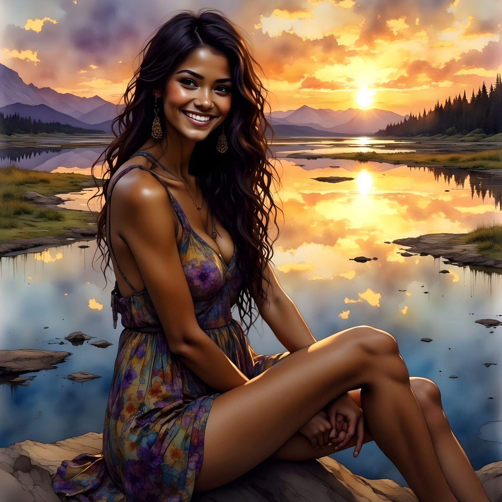 Painterly Portrait: Woman on Motorboat at Sunset
