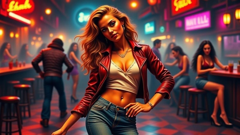 Rockabilly Pin-Up Girl Dancing the Night Away